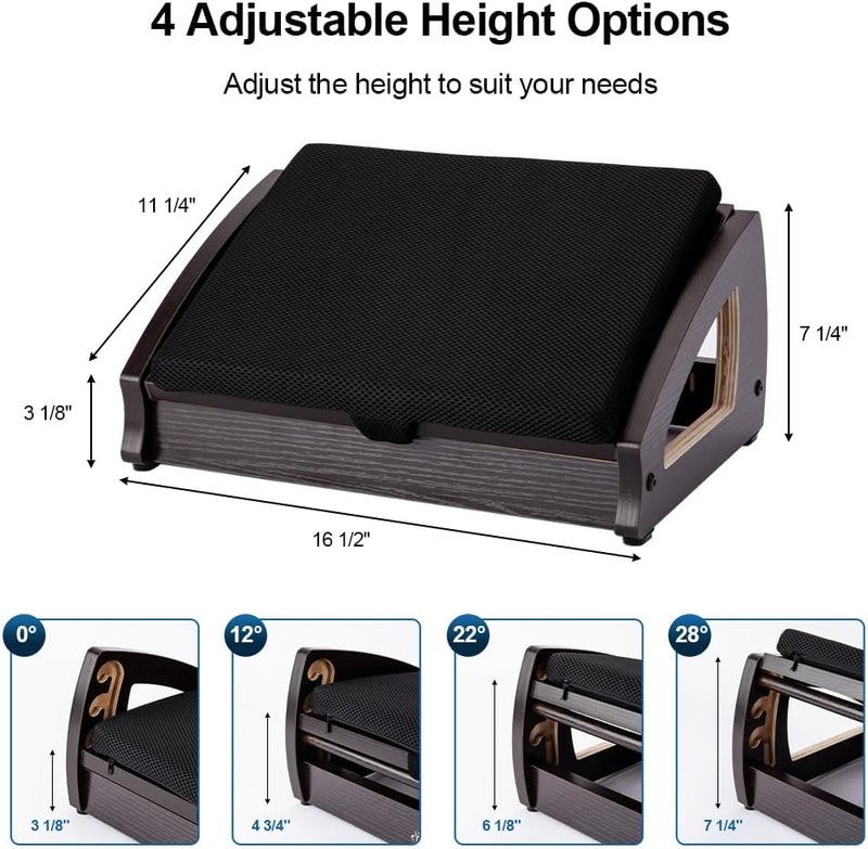 StrongTek مسند قدم خشبي مريح - مسند قدم قابل للتعديل بزاوية 4 لمكتبك، مسند قدم مكتبي، قاعدة قدم غير قابلة للانزلاق تحت المكتب، يعزز الوضعية، يعزز الدورة الدموية، سهل التجميع (إسبريسو) - Image 3